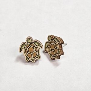 Sea Turtle Wood Stud Earrings